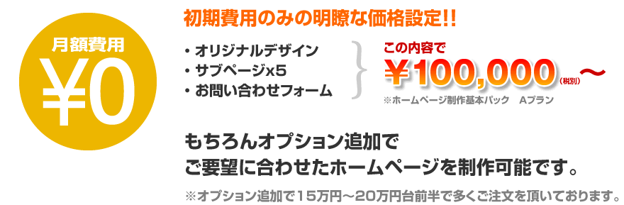初期費用のみの明瞭な価格設定!!